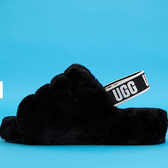 UGG Women's Fluff Yeah Black Slide Slippers - Picture 15 of 16
